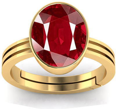 VishvMa 5.25 Ratti Created Ruby Manik Adjustable Ring for Men & Women by Lab Certified Brass Ruby Ring