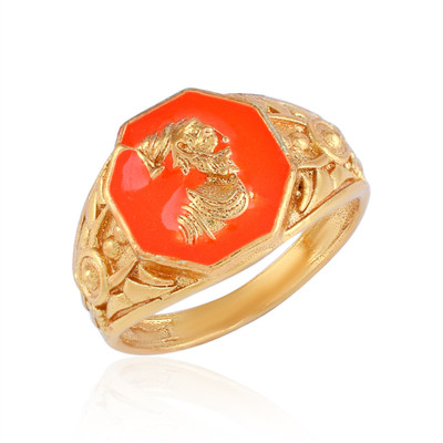 morir Brass Golden Orange Enamel Shivaji Maharaj Finger Ring Brass Gold Plated Ring