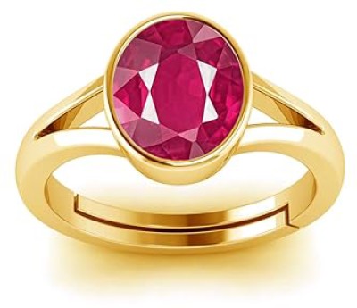 VishvMa 5.25 Ratti Created Ruby Ring Panchdhatu Certified Adjustable Ring Brass Ruby Ring