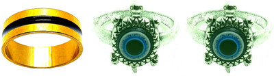 Dynamic Retail Global Set of 3 Rings for Men & Women, Green-Yellow Brass Ring