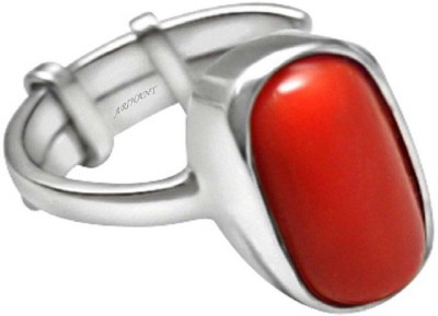 Gemzonite Coral Stone Ring Adjustable Ring for Women Brass Coral Copper Plated Ring