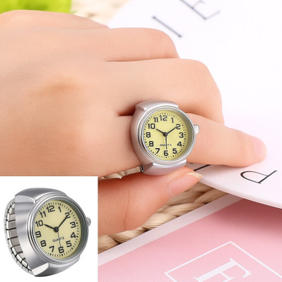 Uniqon Stretchable Analog Watch/Clock Design Men Hand Finger Ring With Elastic Band Metal, Stainless Steel Silver Plated Ring