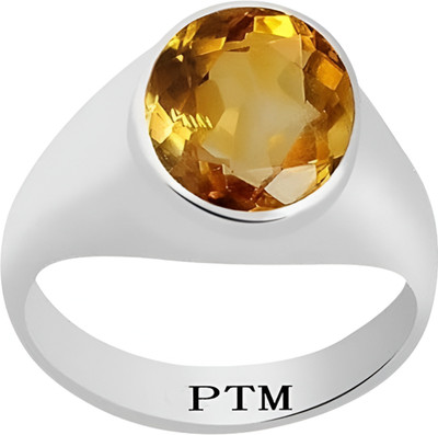 PTM Natural Citrine (Sunehla) Gemstone 4.25 Ratti or 4 Carat for Male Pure Silver Sterling Silver Ring