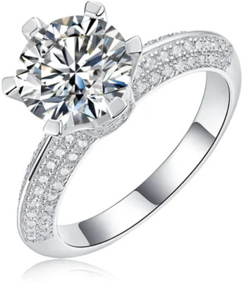 LXLook Solitaire Style Ring For Women & Girls Stainless Steel Crystal Silver Plated Ring