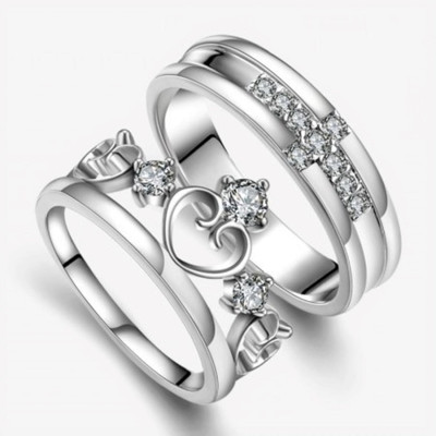 Vibeesle Silver Couple Ring Set engagement ring for men women valentines wedding birthday Stainless Steel, Brass, Stone, Metal, Copper Cubic Zirconia, Crystal, Diamond Silver, Rhodium Plated Ring Set