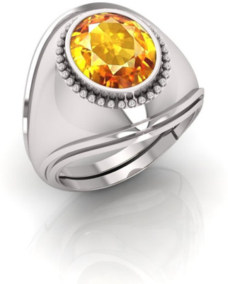 TODANI JEMS 14.25 Ratti Pukhraj Gemstone Adjustable Ring With Lab CertificateAM Stone Sapphire Silver Plated Ring