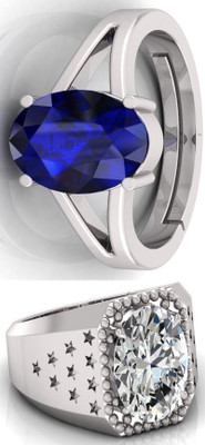 BHAIRAW GEMS Moonstone Stone Silver Adjustable Ring Stainless Steel Ring
