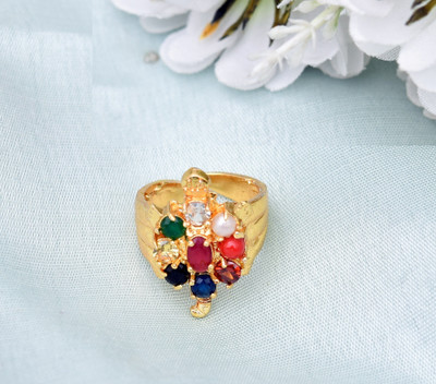 GIACOMO MERU NAVGARH NAVARATAN/TORTOISE/TURTLE/KACHUA ADJUSTABLE RING FOR MEN & WOMEN Brass, Alloy Beads Gold Plated Ring