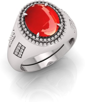TODANI JEMS 14.25 Ratti Munga Gemstone Adjustable Ring With Lab CertificateFD Stone Coral Silver Plated Ring