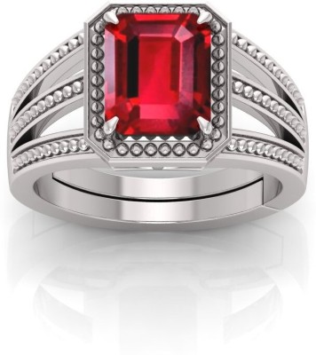 BHAIRAW GEMS 3.25 To 21.25 Ratti Ruby Adjustable /Anguthi With Lab Certificate A1+++Quality Brass Ruby Silver Plated Ring