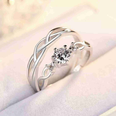 Deevora valentine day adjustable ring Stainless Steel Cubic Zirconia Silver Plated Ring