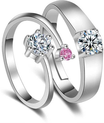 White Chimes Adjustable Couple Ring for lovers in silver stylish king Queen design Alloy Cubic Zirconia Sterling Silver Plated Ring Set