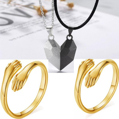 White Chimes Crystal Silver Alloy HUG Ring & Black Arrow Bracleat for men women boys girls Alloy, Stainless Steel Cubic Zirconia Sterling Silver, Titanium Plated Ring Set