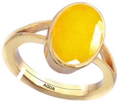 AQUAGEMS Yellow Sapphire (Pukhraj) 7.25 Ratti or 6.5 Ct Panchdhatu/5 Metal Men Adjustable Stone Ring
