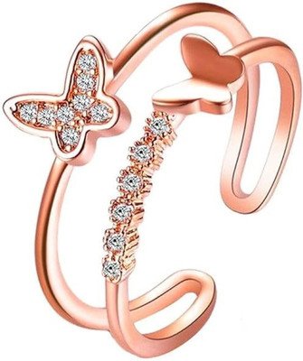 Ruhi Stylish Rose gold Cubic Zirconia Butterfly American diamond Ring for Women Girls Brass, Metal, Alloy, Sterling Silver, Copper Cubic Zirconia Sterling Silver, Platinum Plated Ring