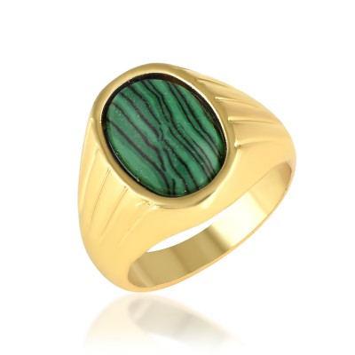 MissMister Brass Goldplated Green Turquoise Firoza Fingerring Stylish Brass Malachite Gold Plated Ring