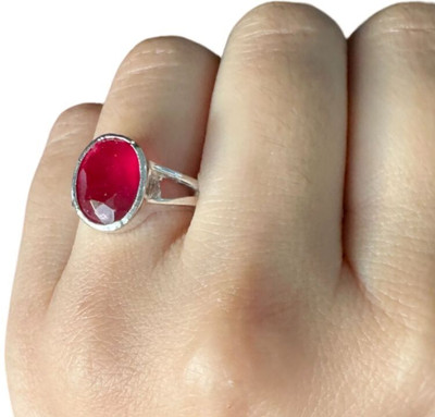 Chopra Gems Most Demanded & Beautiful Ruby Ring Certified Manik Astrological Stone Brass Ruby Silver Plated Ring
