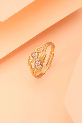 Sangria Ad (American diamond) Adjustable Rings For Women and Girls Brass Diamond Gold Plated Ring