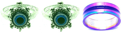 Dynamic Retail Global Set of 3 Rings for Men & Women, Green-Multicolor Alloy Ring