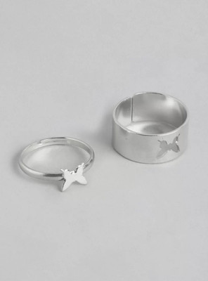 MA Enterprises Set of 2 Butterfly Couple Finger Rings Stainless Steel Silver Plated Ring