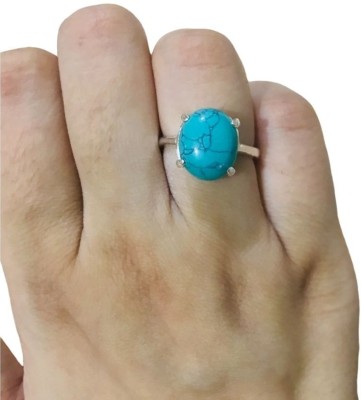 Chopra Gems Firoza stone / Turquoise Ring certified and Astrological Purpose for unisex Brass Turquoise Silver Plated Ring