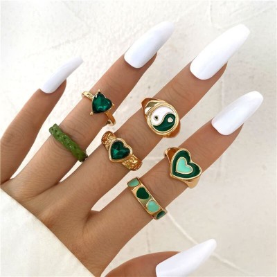 Fashion Frill Delicate Golden Ring For Girls Heart Crystal Gold Ring For Women Combo of 6 Alloy Gold Plated Ring Set