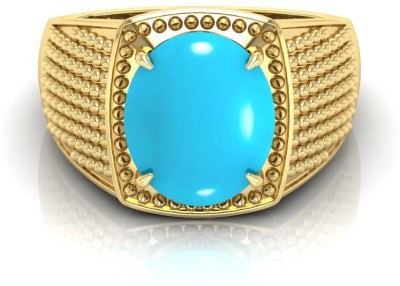 TODANI JEMS 9.25 Ratti Firoja Gemstone Adjustable Ring With Lab CertificateFE Stone Turquoise Brass Plated Ring