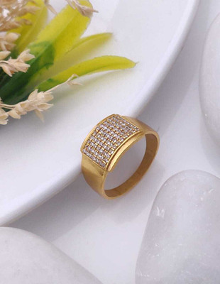 MAME CREATION Gold Plated Diamond Wedding,Partywear ring-136 Brass Diamond Gold Plated Ring