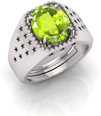 Pranjal Gems 14.25 Ratti Peridot Gemstone Adjustable Ring With Lab CertificateRS Stone Peridot Silver Plated Ring