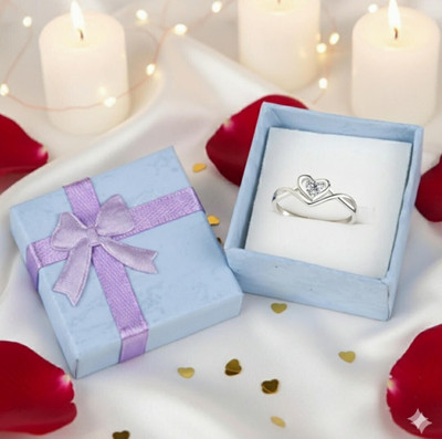 Devora Beautiful Heart Zircon Silver Adjustable Ring For Women & Girls Valentine ring Stainless Steel Zircon Sterling Silver Plated Ring