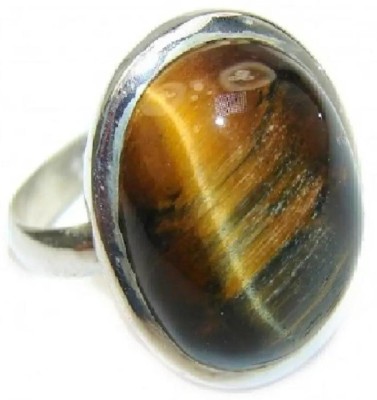 Gemzonite Tiger's Eye Ring with natural lab certified stone Brass Silver Plated Ring