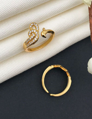 Mahi creations Gold Tone Fingure Ring Free Size Alloy Cubic Zirconia Gold Plated Ring Alloy Cubic Zirconia Gold Plated Ring