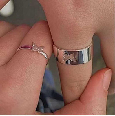 Viibesle Butterfly Couple Ring for Lovers valentines Gift Alloy Silver Plated Ring Set Stainless Steel Cubic Zirconia Platinum Plated Ring Set