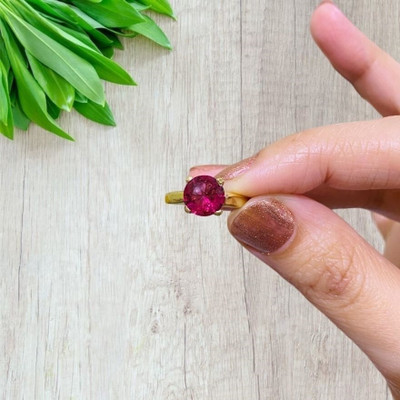 Gemzonite Manik Ring Natural Stone Ruby unheated & Untreated stone for Men & Women Brass Ruby Gold Plated Ring