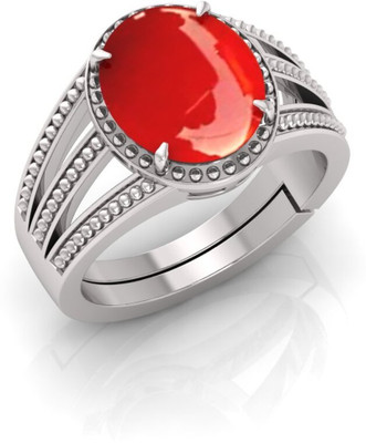 Pranjal Gems Stone Coral Silver Plated Ring