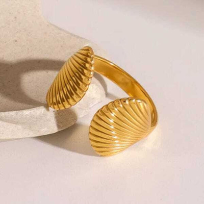 Dazzlyjewels Gold Plated Shell Design Adjustable Ring for Women Stainless Steel Gold Plated Ring