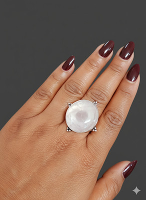 SRGems Stylish Round Rose Quartz Stone Adjustable Brass Ring for Women and Girls Brass Quartz Brass Plated Ring