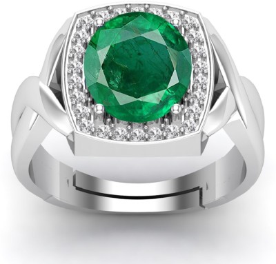 SIDHGEMS 11.25 Ratti 10.00 Crt Brazilian Emerald Panna Original Gemstone Certified Ring Brass Emerald Silver Plated Ring