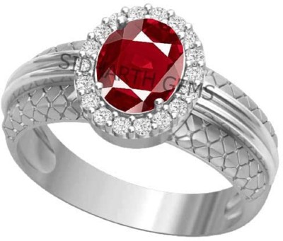 SIDHGEMS 7.25 Ratti with Lab Certified Silver Plated Brass Ruby Silver Plated Ring