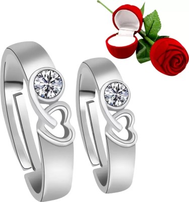 Anrich Couple Rings for lovers Heart Design Adjustable proposal couple ring Stainless Steel Cubic Zirconia Platinum Plated Ring Set