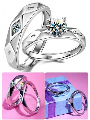 Teeragaj stainless Steel Wedding Style Rings For Lovers, Couples, Husband Wife Stainless Steel, Brass, Stone, Crystal Cubic Zirconia Sterling Silver, Titanium Plated Ring