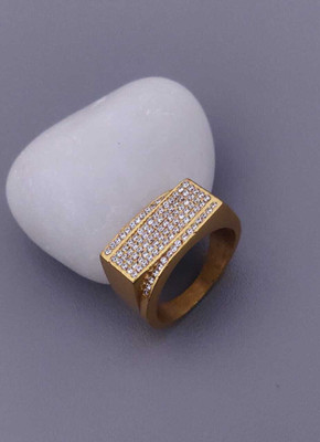 MAME CREATION Gold Plated Diamond Wedding,Partywear ring-116 Brass Diamond Gold Plated Ring