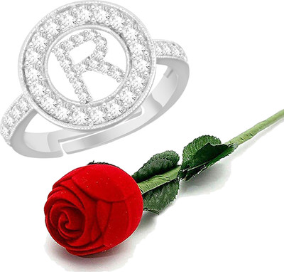 MEENAZ silver Rings for girls women girlfriend couple valentine alphabet r letter name Brass, Copper, Crystal, Stone, Alloy, Metal Cubic Zirconia, Diamond, Zircon, Crystal Platinum, Silver Plated Ring Set