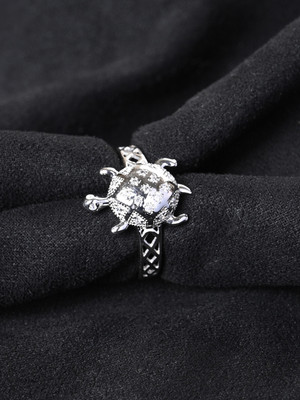 CLARA Good Luck Tortoise Sterling Silver Cubic Zirconia Platinum Plated Ring
