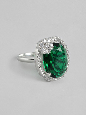 ANOUK Stylish Designer Brass Crystal Silver Plated Ring