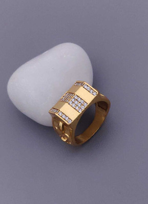 MAME CREATION Gold Plated Diamond Wedding,Partywear ring-62 Brass Diamond Gold Plated Ring