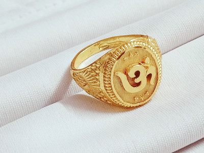 TMRcreation Fancy om owal ring for man and boys / golden ring Brass Gold Plated Ring