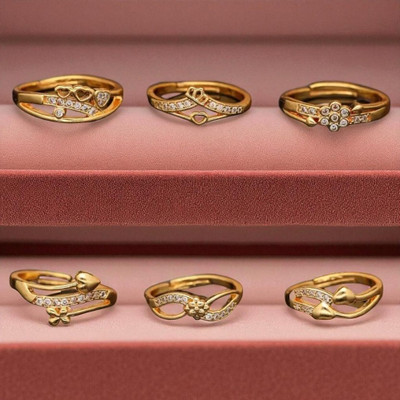 Hetshree Elegant Gold Combo Rings Collection Brass Diamond Gold Plated Ring
