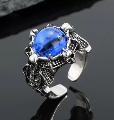 Animated Adjustable Crystal Blue 3D Devil/Dragon Demons Evil Eye Thumb Finger Ring Stainless Steel Silver Plated Ring