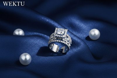 WEKTU Stylish Solitare/Silver Plated/Artifcial/Free Size/1PC/12 Stainless Steel Zircon Silver Plated Ring